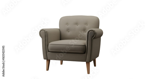 Detailed 3D Render of a Beige Upholstered Armchair Isolated on Transparent Background