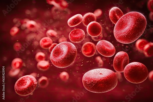 Red blood cells circulating in the blood vessels - leukocytes. The vibrant movement of red blood cells showcases their essential role in delivering oxygen throughout the body.