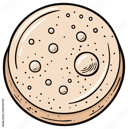 Hand Drawn Illustration of a Round Flatbread with Bubbles