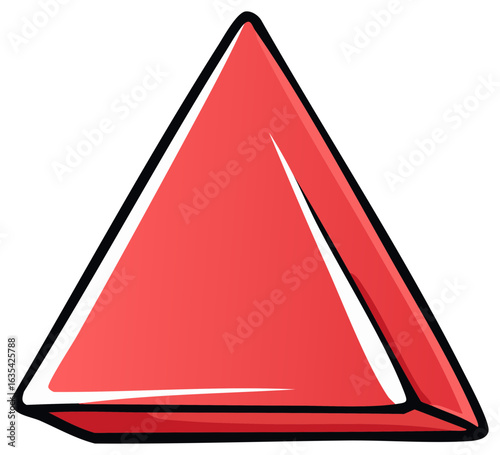Stylized red triangle with thick black outline and white highlights