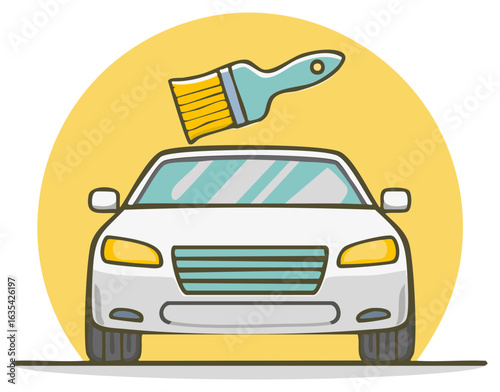 Car Painting and Restoration with Brush and Yellow Circle