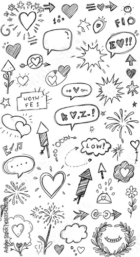 Hand Drawn Doodle Set Black And White Sketch Isolated Transparent Background