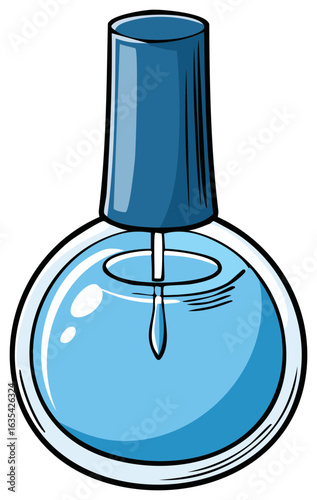 Illustration of a blue nail polish bottle with a clear spherical body and rounded cap