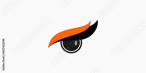 Minimalist owl eye logo with orange eyebrow design