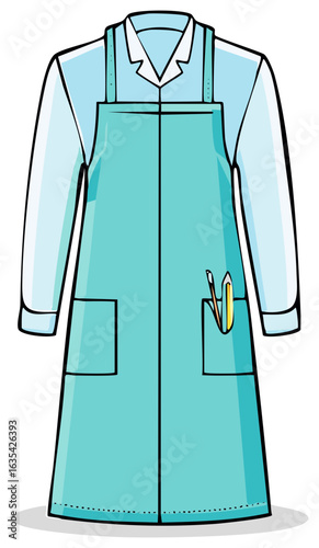 Light Blue Shirt and Apron, Artist's Clothing, with Brushes, Cartoon Style