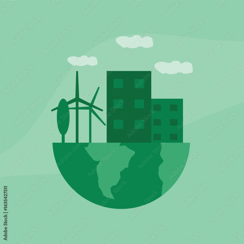 Obraz premium Eco friendly city on half of the earth.