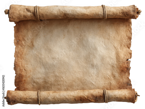 old paper scroll with rope on white background