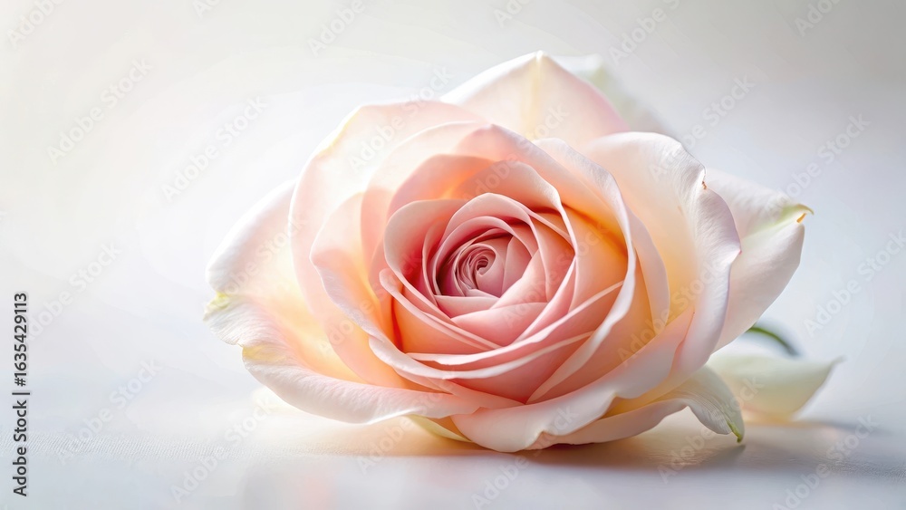 Fototapeta premium A delicate rose with soft petals and gentle curves on a plain white background