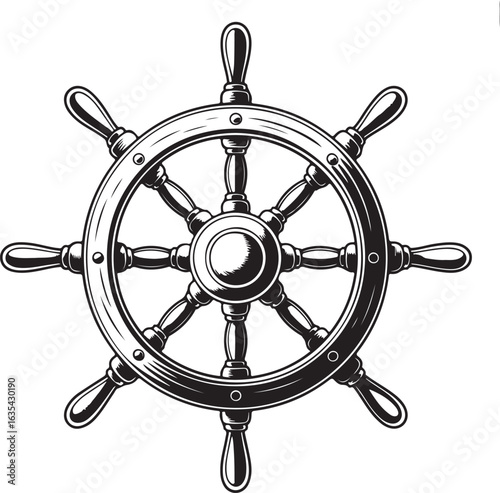 Rustic Pirate Helm Halftone Grunge Illustration Nautical Wheel Vector Element
