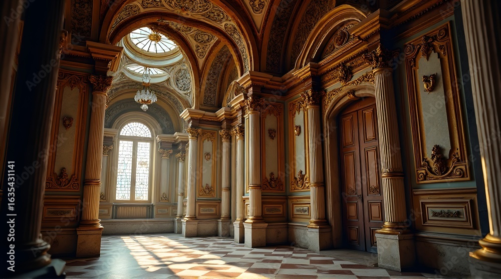 Fototapeta premium Ornate Ballroom Interior with Golden Architectural Details
