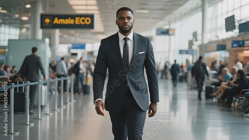 Wallpaper Mural Confident businessman in a suit walking through a busy airport terminal. Torontodigital.ca