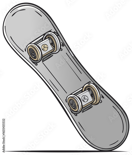 Stylized Grey Skateboard with Wheels Ready for Skating Recreation and Urban Lifestyle