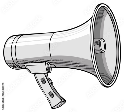 Monochrome graphic of a bullhorn emphasizing voice, leadership, announcements, and communication; speaker with a handle