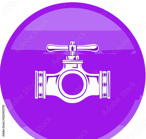 Industrial valve icon with a T-handle for controlling fluid flow within a circular design