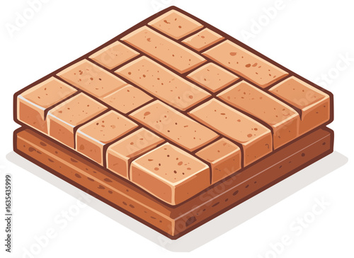 Isometric Brick Path Section Illustration Showing Patterned Tile and a Foundation Border for Game Design and Construction Concepts