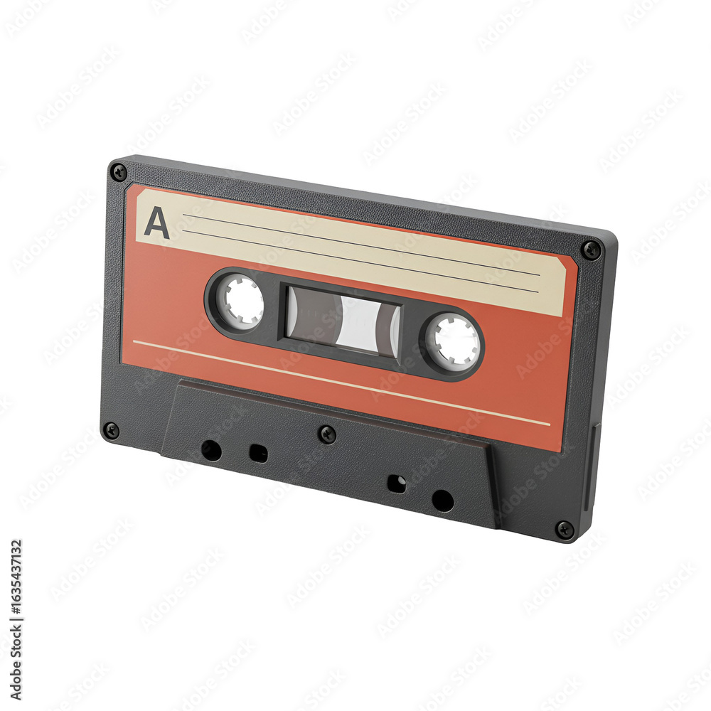 Fototapeta premium Isolated Cassette Tape Illustration on Transparent Background in Black and Red Tones