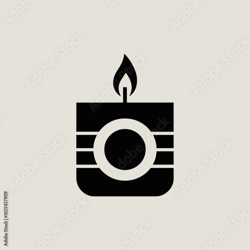 Minimalist Candle Silhouette with Flame Icon