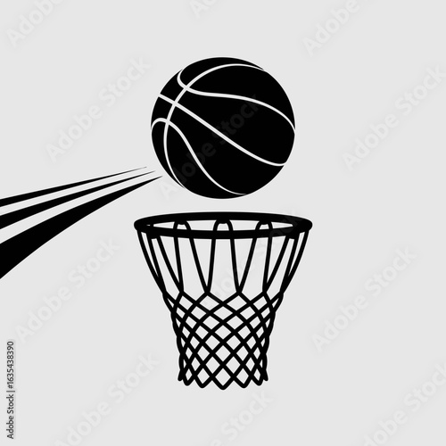 Basketball and Hoop Silhouette Sports Icon