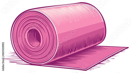 Rolled pink yoga mat with surface texture and open edge