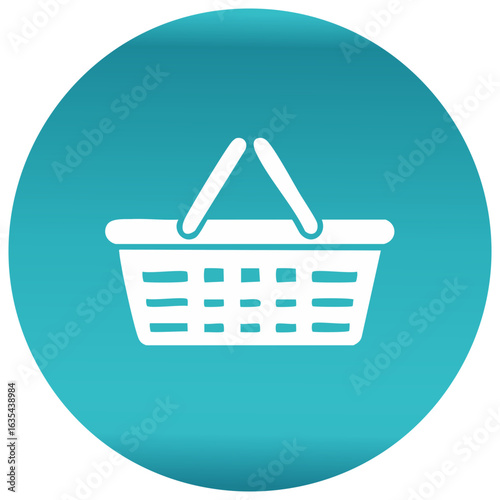 White shopping basket icon with handle on a turquoise circular background