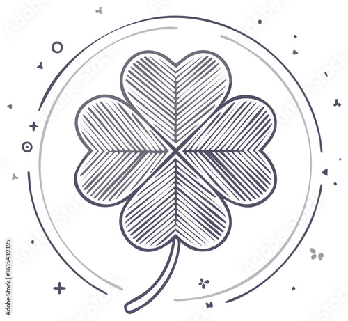 Hand drawn four leaf clover sketch illustration. St. Patrick's Day good luck symbol icon.