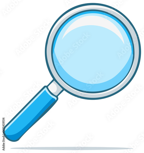Blue cartoon magnifying glass illustration for search, discovery, and investigation concepts