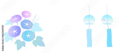 シンプルな朝顔と風鈴のフレームイラスト　夏