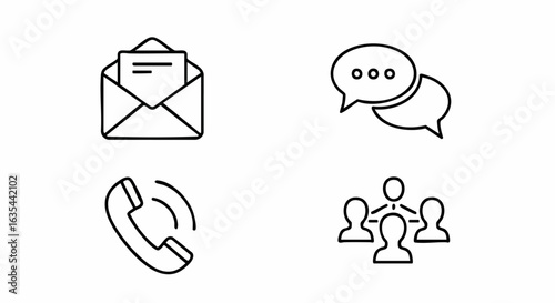 Black line icons communication contact methods