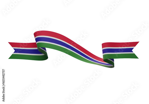 Gambia National Flag Ribbon Isolated on Transparent Background Banner Design