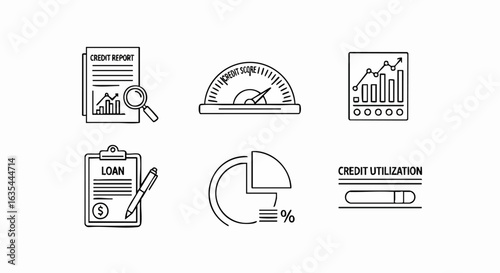 Financial icons line art illustrations