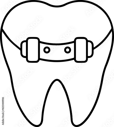 Tooth with braces black outline vector and illustration, coloring book page