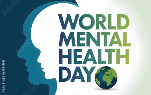 World mental health day awareness with global support and human profiles