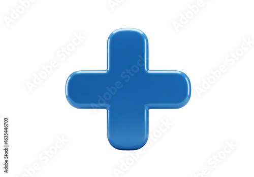 Glossy Blue Plus Symbol Isolated On Transparent Background 3D Illustration