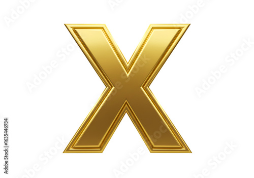 Golden 3D Letter X Isolated On A Transparent Background