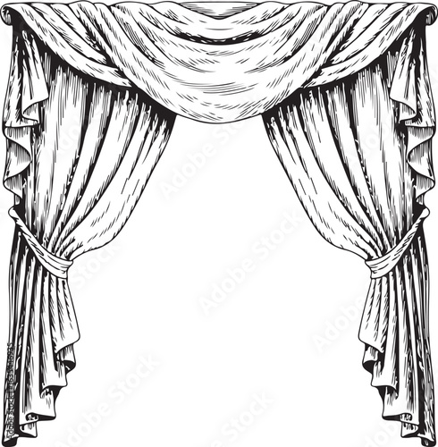 Antique Drapery Engraving Etched Curtain in Vintage Architectural Style