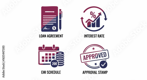 Financial icons set for loan agreement interest emi approval