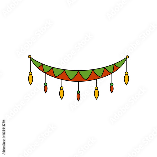 Illustration of a colorful decorative hanging banner with tassels on transparent background