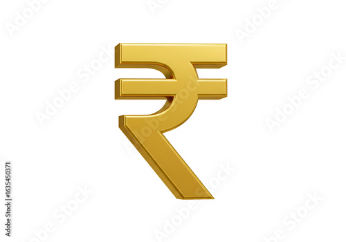 Golden 3D Rupee Symbol on Transparent Isolated Background Illustration