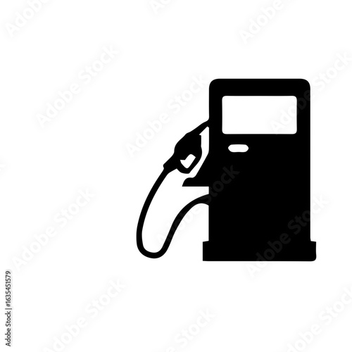 Minimalist black silhouette of a fuel pump with a nozzle. An icon representing gasoline, energy, and the transportation industry on a white background.