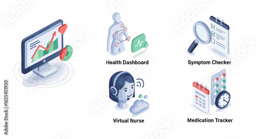 Digital health tools isometric icons