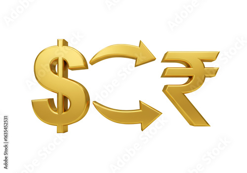 Gold Dollar To Indian Rupee Currency Exchange Illustration on Black Background