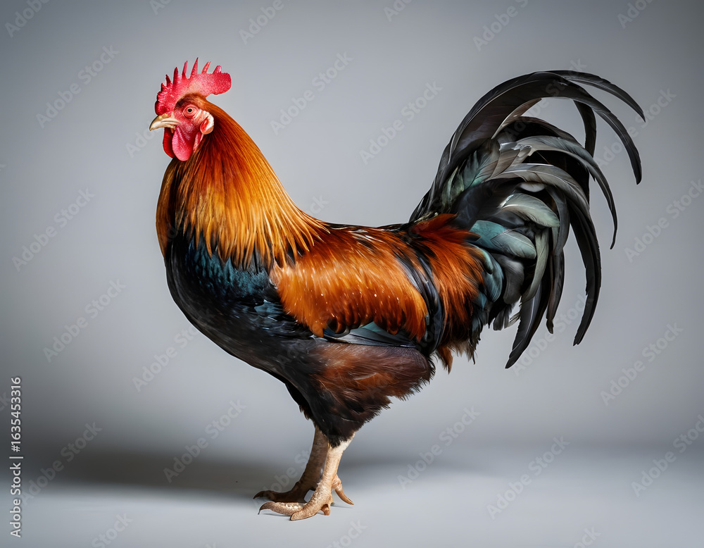 Fototapeta premium A rooster on a transparent background. A rooster on a grey background.
