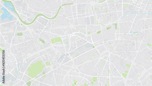 Vector a light map showing city streets with a river running through and green spaces scattered around the area