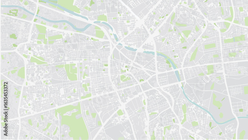 Vector detailed abstract city map illustration featuring roads, rivers, and green spaces in a light color scheme