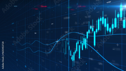 Schilderij op canvas Stock Market Chart Business financial  technology digital stock exchange graph c