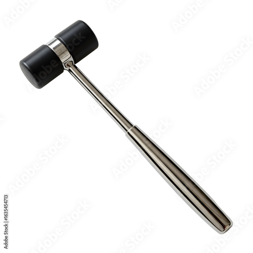 Isolated Photo of a Medical Reflex Hammer Tool with Black and Silver Metal Details