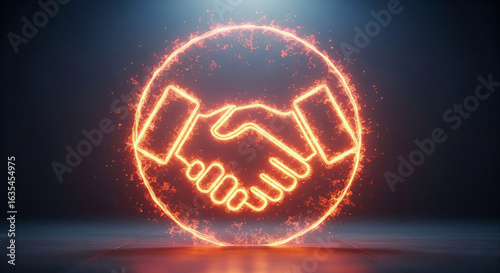 Fire-colored alliance handshake icon 