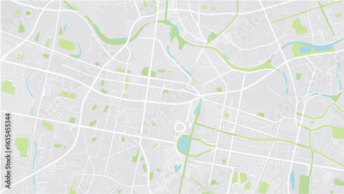 Vector aerial view of city map with roads parks and water features showcasing urban planning and infrastructure design