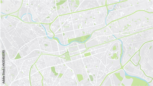 Vector detailed city map with roads, rivers, and green spaces in a light color palette illustration