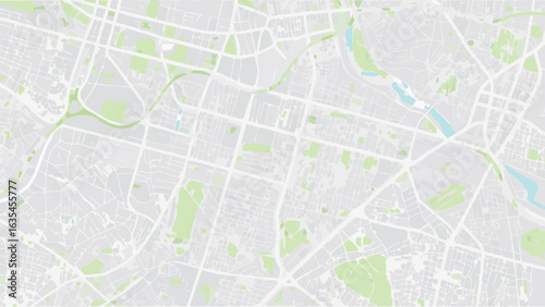 Vector aerial view of a city map with streets parks and a river in a light color palette creating a minimalist design